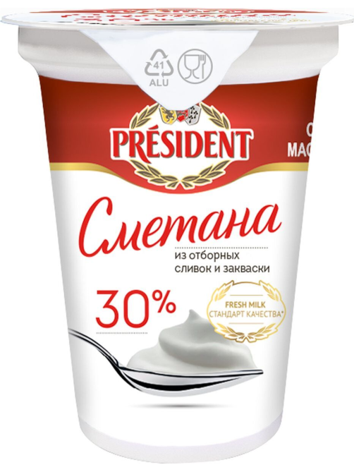Сметана President 30%, 350г