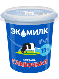 Сметана Экомилк сливочная ГОСТ 15%, 300г