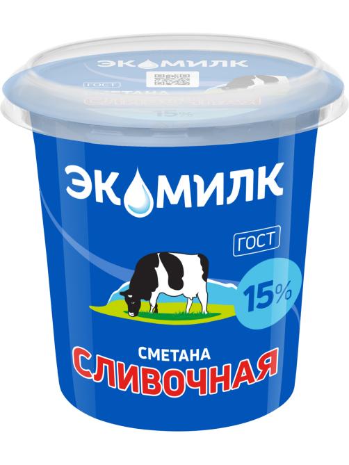Сметана Экомилк сливочная ГОСТ 15%, 300г