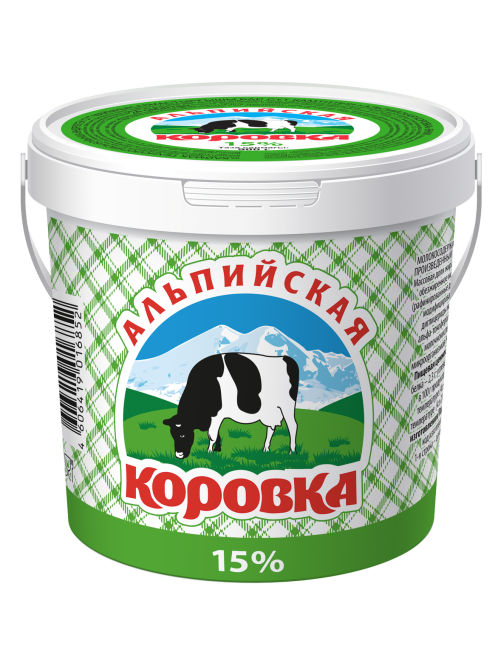 Продукт сметанный Альпийская коровка 15%, 900г