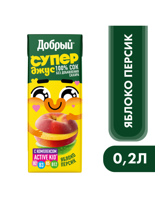Сок Добрый Active Kid яблоко и персик, 200мл