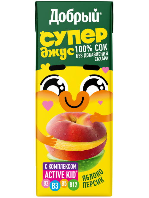 Сок Добрый Active Kid яблоко и персик, 200мл