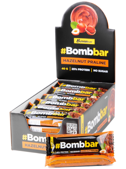 Батончик протеиновый Bombbar Фундучное пралине в шоколаде, 40г x 30 шт
