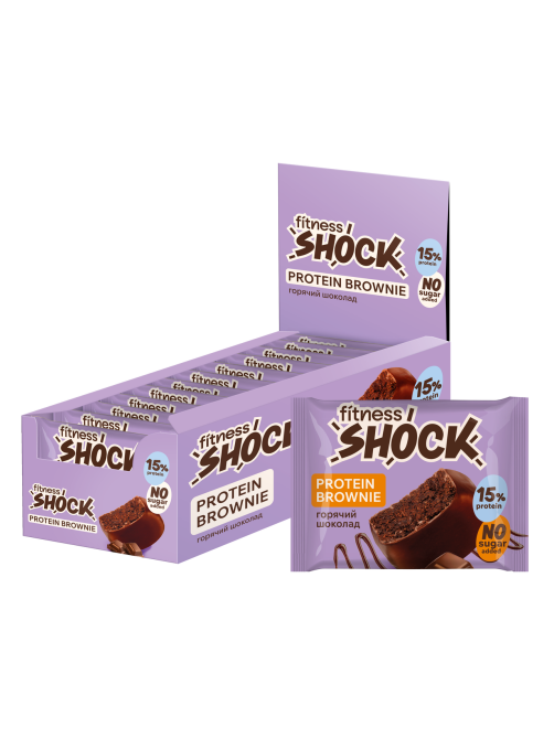 Пирожное протеиновое Fitness Shock брауни с горячим шоколадом, 50г x 12 шт