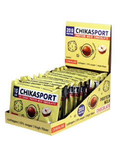 Шоколад протеиновый Chikalab Chika Sport молочный с фундуком без сахара, 100г х 12 шт