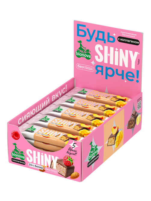Батончик протеиновый Bionova Shiny глазированный персик-манго, 40г x 20 шт