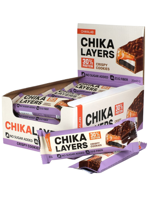 Батончик протеиновый Chikalab Chika Layers Crispy Cookies, 60г х 20 шт