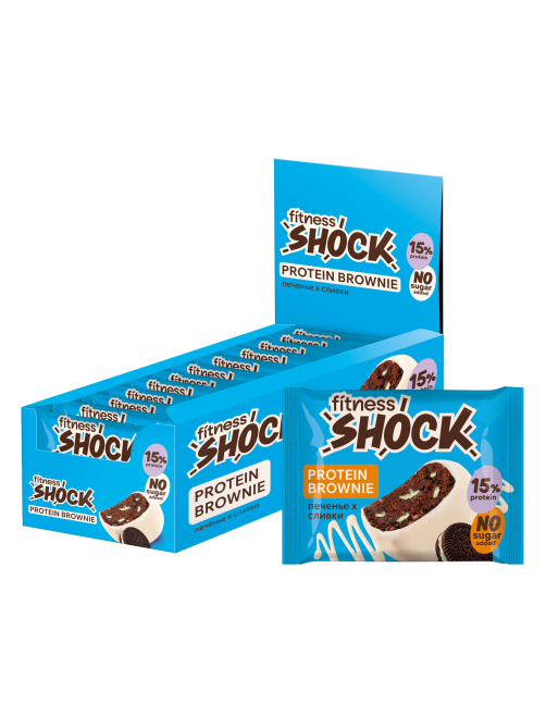 Пирожное протеиновое Fitness Shock брауни печенье со сливками, 50г