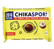 Шоколад протеиновый Chikalab Chikasport молочный с фундуком без сахара, 100г