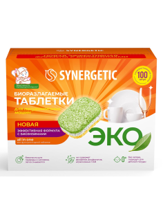 Таблетки для посудомоечных машин Synergetic бесфосфатные экологичные, 100шт