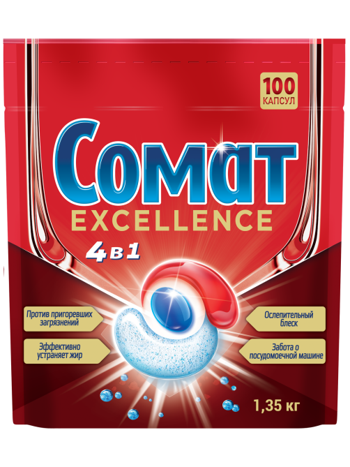 Капсулы для посудомоечной машины Сомат Excellence 4в1, 100шт