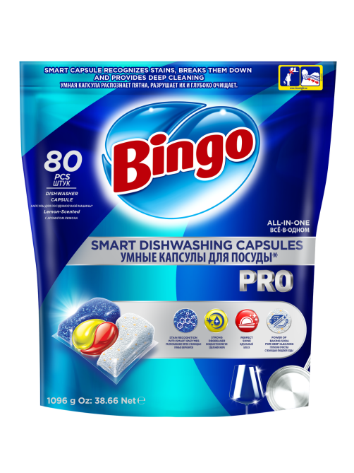 Капсулы для посудомоечной машины Bingo Pro, 80шт
