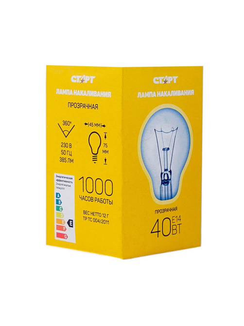 Лампа накаливания Старт E14 40W 230V шар ДШ прозрачная