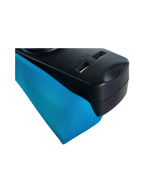 Удлинитель Electraline 5Р+2USB с выключателем 3x1-2М с заземлением силикон черно-синий, 2м