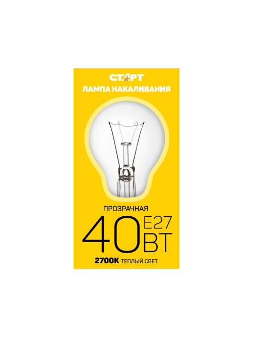 Лампа накаливания Старт E27 40W 230V шар ДШ прозрачная
