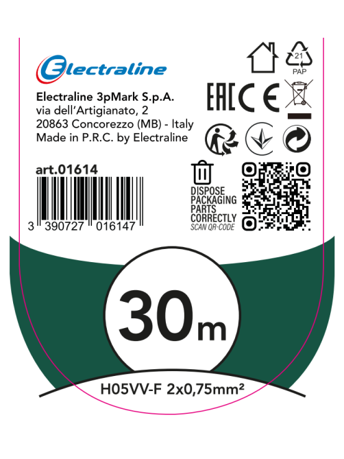 Удлинитель Electraline шнур 1г 2 x 0.75м, 30м
