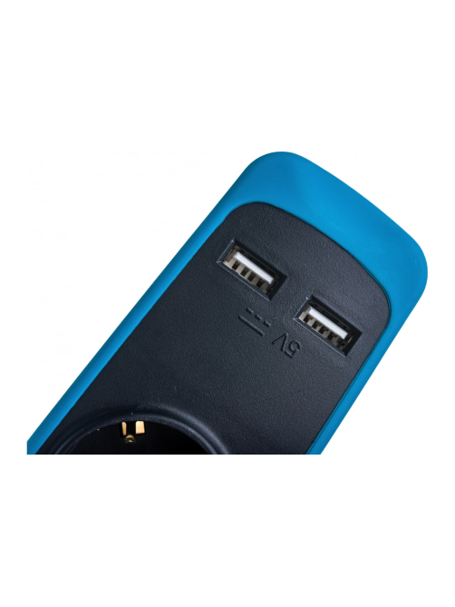 Удлинитель Electraline 5Р+2USB с выключателем 3x1-2М с заземлением силикон черно-синий, 2м