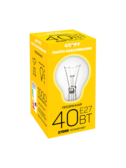 Лампа накаливания Старт E27 40W 230V шар ДШ прозрачная