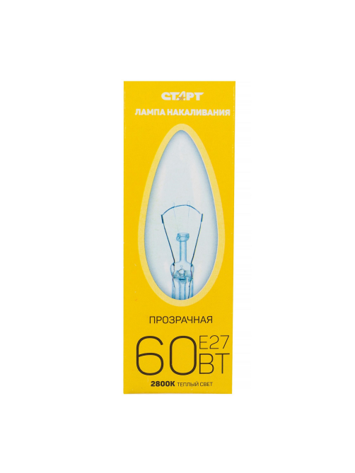 Лампа накаливания Старт E27 60W 230V свеча ДС прозрачная