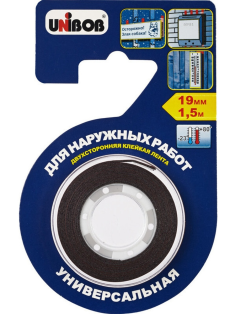 Клейкая лента Unibob двусторонняя для наружных работ, 19мм x 1.5м