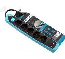 Удлинитель Electraline 5Р+2USB с выключателем 3x1-2М с заземлением силикон черно-синий, 2м