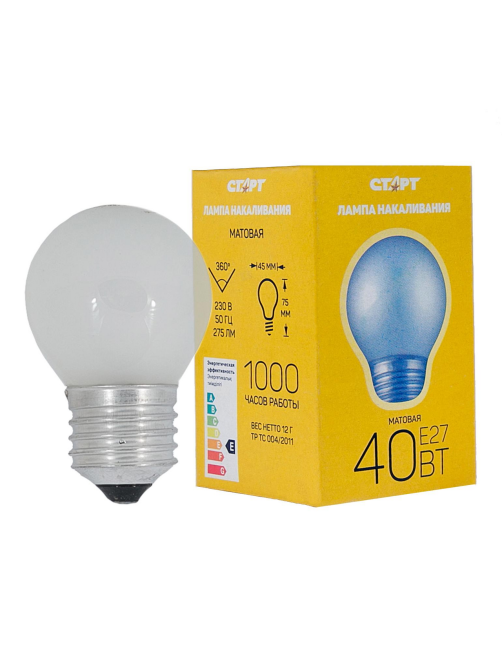 Лампа накаливания Старт E27 40W 230V шар ДШ матовая