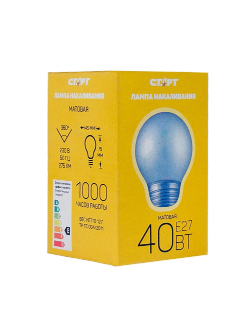 Лампа накаливания Старт E27 40W 230V шар ДШ матовая