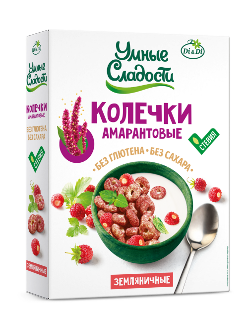 Готовый завтрак Умные сладости Колечки амарантовые Земляника без сахара без глютена, 150г