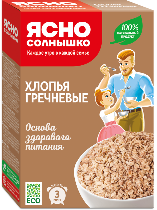 Хлопья гречневые Ясно солнышко требующие варки, 375г
