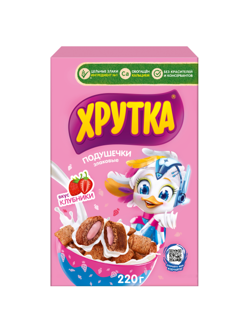Готовый завтрак Хрутка Злаковые подушечки с начинкой со вкусом клубники, 220г