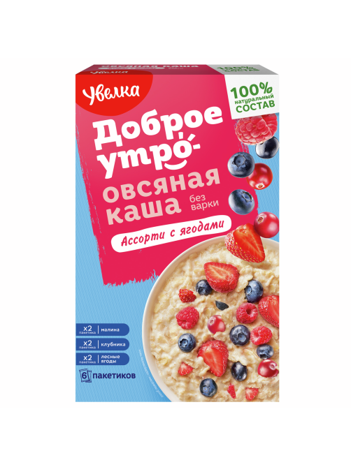 Каша овсяная Увелка ассорти с ягодами (40г x 6шт), 240г
