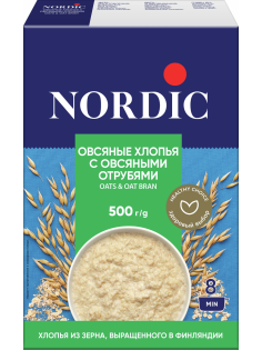 Хлопья овсяные Nordic с овсяными отрубями, 500г