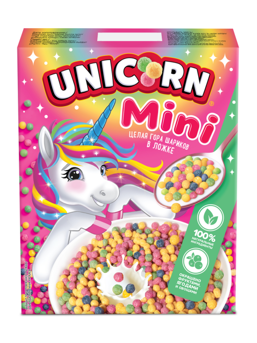 Готовый завтрак Unicorn мини-шарики с клубникой и яблоком, 195г