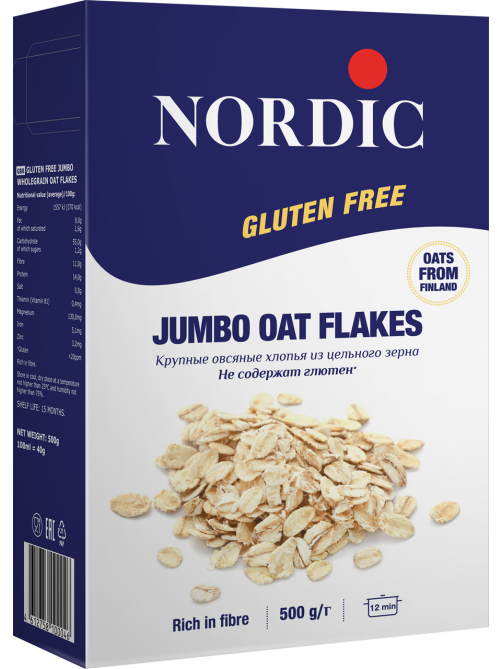 Хлопья Nordic овсяные крупные без глютена, 500г