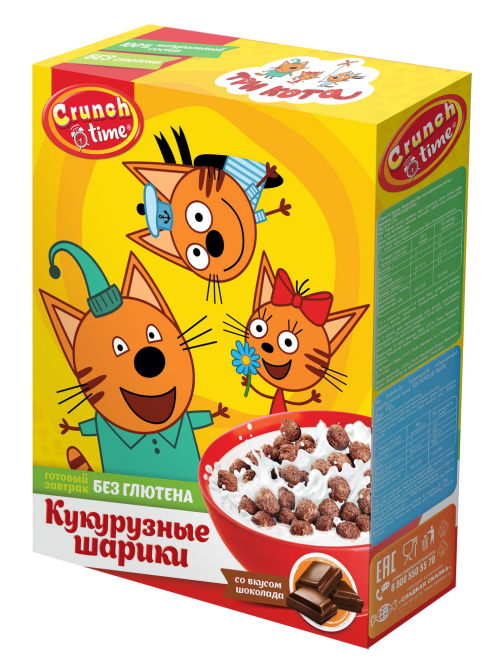 Готовый завтрак Crunch Time Три кота Кукурузные шарики с шоколадным вкусом, 170г
