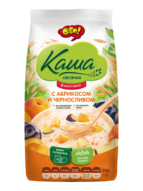 Каша Ого! овсяная Абрикос-чернослив не требующая варки без сахара, 350г