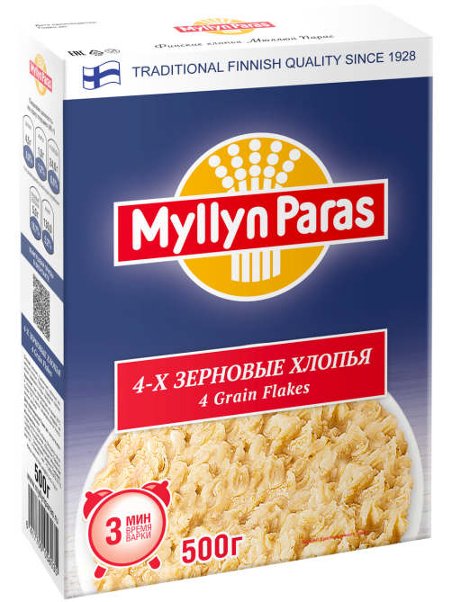 Хлопья Myllyn Paras четырехзерновые, 500г