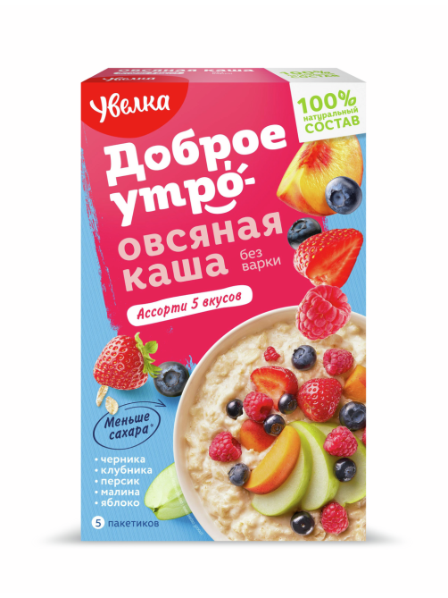 Каша овсяная Увелка ассорти 5 вкусов (40г x 5шт), 200г