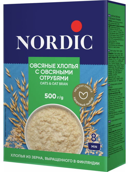 Хлопья овсяные Nordic с овсяными отрубями, 500г