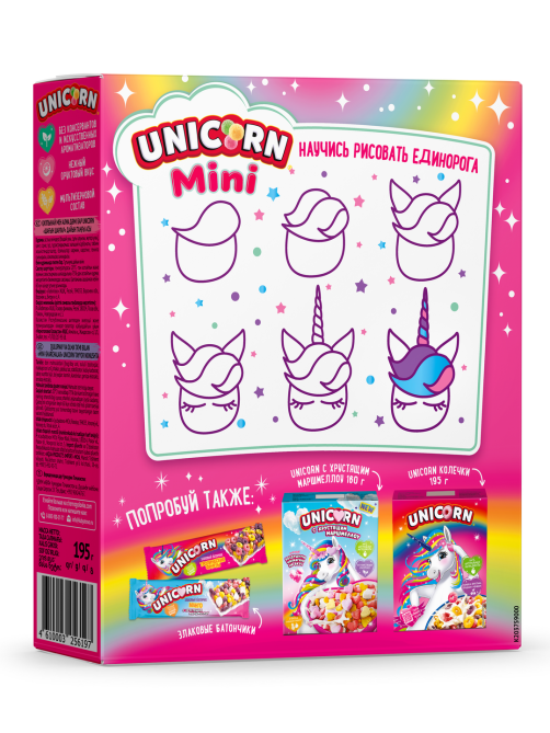 Готовый завтрак Unicorn мини-шарики с клубникой и яблоком, 195г