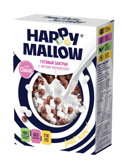 Готовый завтрак Happy Mallow Кукурузные шарики с мягким маршмеллоу, 240г