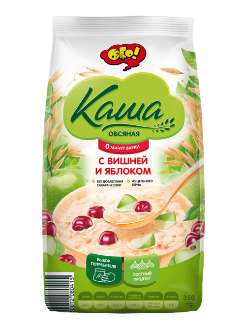 Каша Ого! овсяная Вишня-яблоко не требующая варки без сахара, 350г