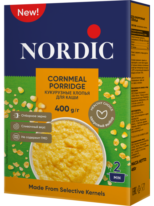 Хлопья кукурузные Nordic для каши, 400г