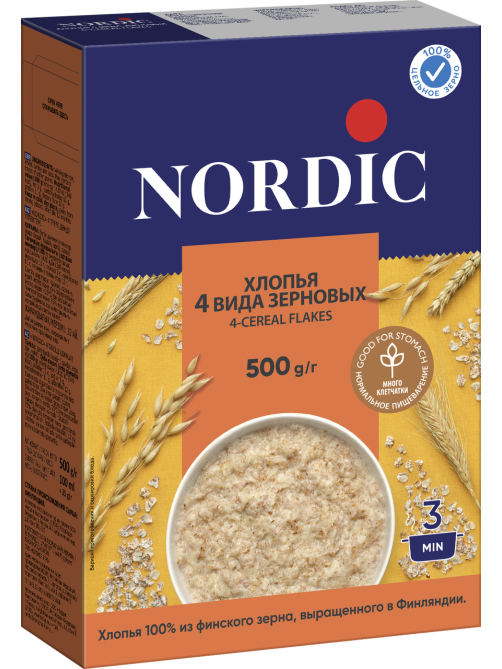 Хлопья Nordic 4 вида зерновых, 500г