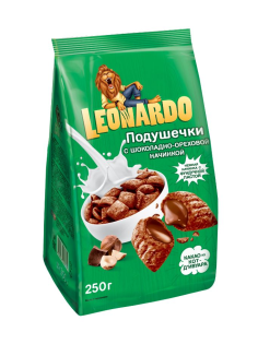 Готовый завтрак Leonardo Подушечки с шоколадно-ореховой начинкой, 250г
