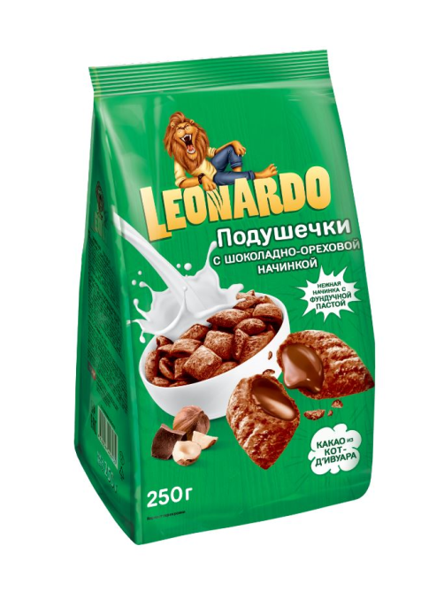 Готовый завтрак Leonardo Подушечки с шоколадно-ореховой начинкой, 250г