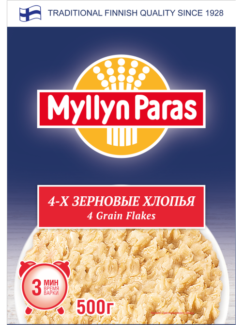 Хлопья Myllyn Paras четырехзерновые, 500г
