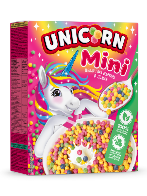 Готовый завтрак Unicorn мини-шарики с клубникой и яблоком, 195г