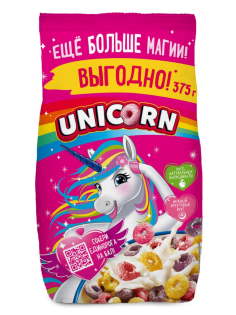 Готовый завтрак Unicorn Радужные колечки с фруктовым вкусом цельнозерновые, 375г