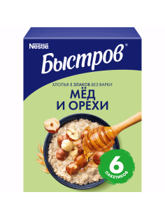 Каша Nestle Быстров 5 злаков с медом и орехами не требующая варки 6шт, 240г
